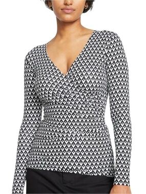 EUC Universal Standard New Black & White Wrap Long Sleeve Top Sz S / 14 / 16